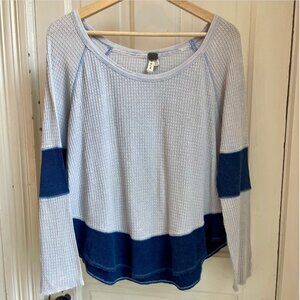 Free People Blue Waffle Knit Layered Thermal Long Sleeve Top | Size Small